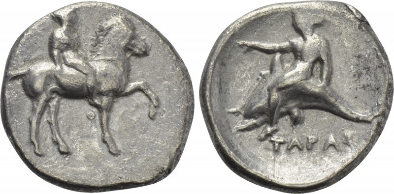 CALABRIA. Tarentum. Nomos (Circa 380-340 BC). 

Obv: Youth on horse prancing r...