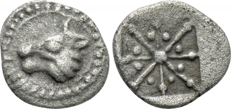 ASIA MINOR. Uncertain. Hemiobol (5th century BC). 

Obv: Horned head of horned...