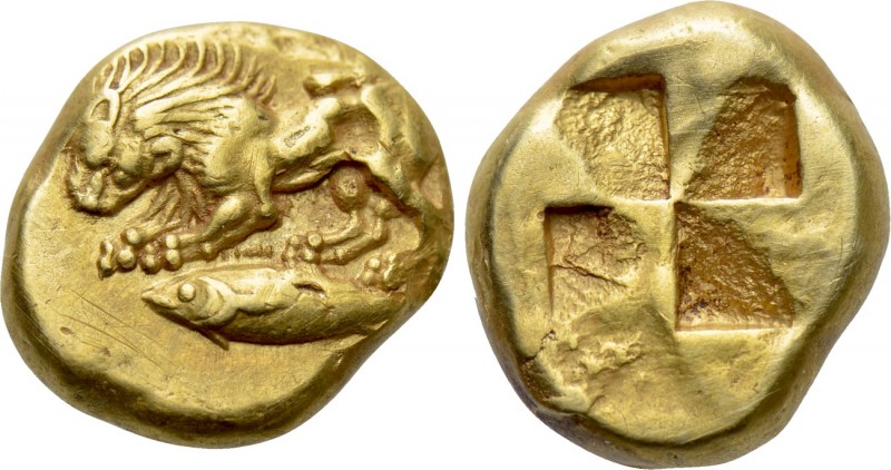 MYSIA. Kyzikos. EL Hekte (Circa 500-450 BC).

Obv: Lion at bay left on tunny l...