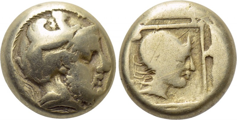 LESBOS. Mytilene. EL Hekte (Circa 412-378 BC). 

Obv: Helmeted head of Ares ri...