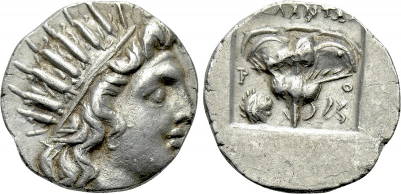 CARIA. Rhodes. Drachm (Circa 125-88 BC). Melantas, magistrate. 

Obv: Radiate ...