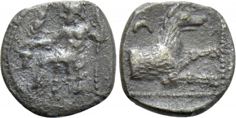 LYCAONIA. Laranda. Obol (Circa 324/3 BC). 

Obv: Baal seated left on throne, h...