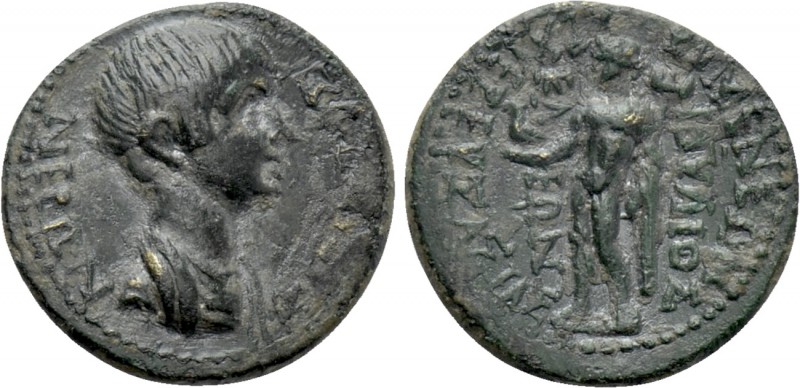 PHRYGIA. Eumenea. Nero (54-68). Ae. Ioulios Kleon, archiereus Asias. 

Obv: NE...