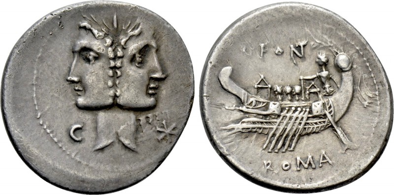 C. FONTEIUS. Denarius (114-113 BC). Rome. 

Obv: Laureate janiform heads of th...