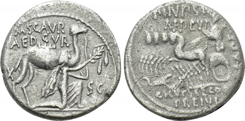 M. AEMILIUS SCAURUS and P. PLAUTIUS HYPSAEUS. Denarius (58 BC). Rome. 

Obv: M...