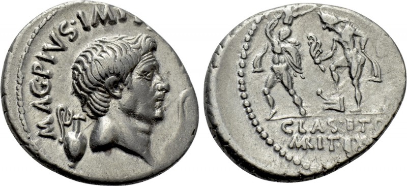 SEXTUS POMPEIUS MAGNUS PIUS. Denarius (37/6 BC). Uncertain Sicilian mint.

Obv...