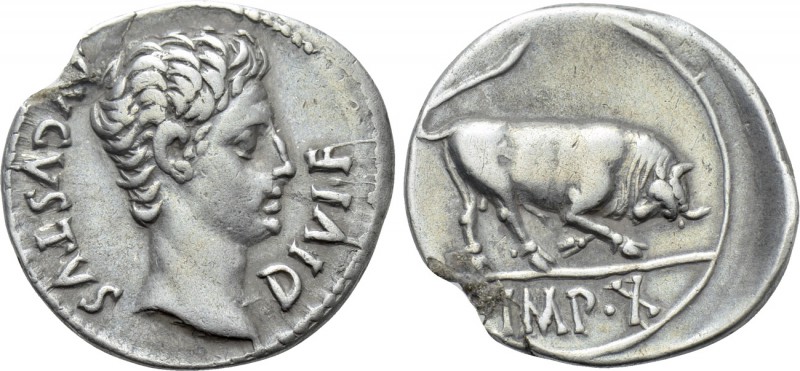 AUGUSTUS (27 BC-14 AD). Denarius. Lugdunum. 

Obv: AVGVSTVS DIVI F. 
Bare hea...