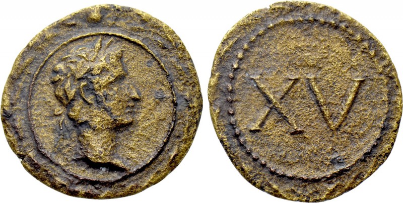 ANONYMOUS. Time of Tiberius (14-37). Ae Tessera. 

Obv: Laureate head of Tiber...