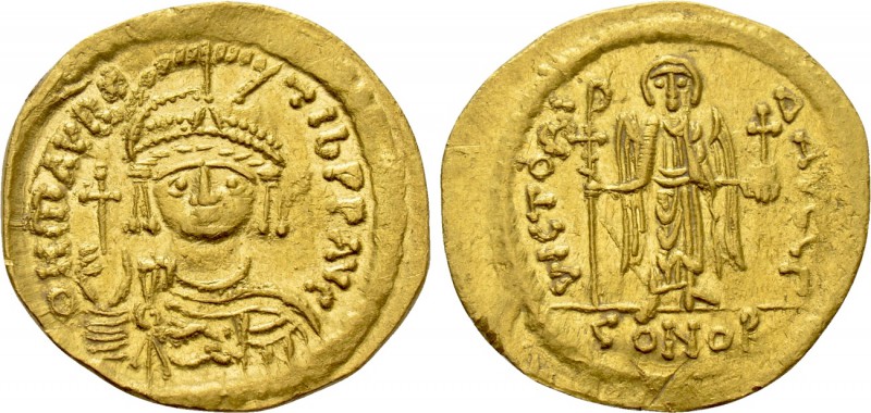 MAURICE TIBERIUS (582-602). GOLD Solidus. Constantinople. 

Obv: δ N MAVRC TIЬ...