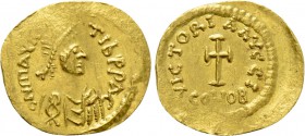 MAURICE TIBERIUS (582-602). GOLD Tremissis. Carthage or mint in Sicily. Dated IY 10 (591/2).