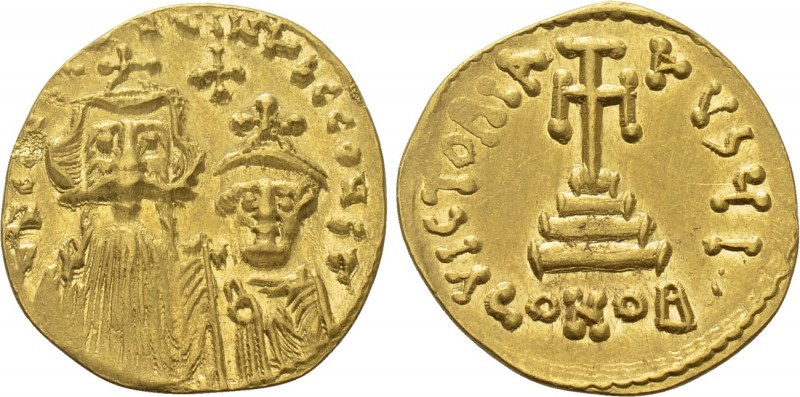 CONSTANS II with CONSTANTINE IV (641-668). GOLD Solidus. Constantinople.

Obv:...