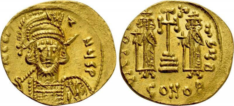 CONSTANTINE IV POGONATUS with HERACLIUS and TIBERIUS (668-685). GOLD Solidus. Co...