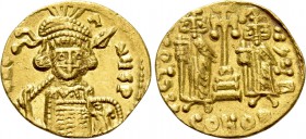 CONSTANTINE IV POGONATUS with HERACLIUS and TIBERIUS (668-685). GOLD Solidus. Constantinople.