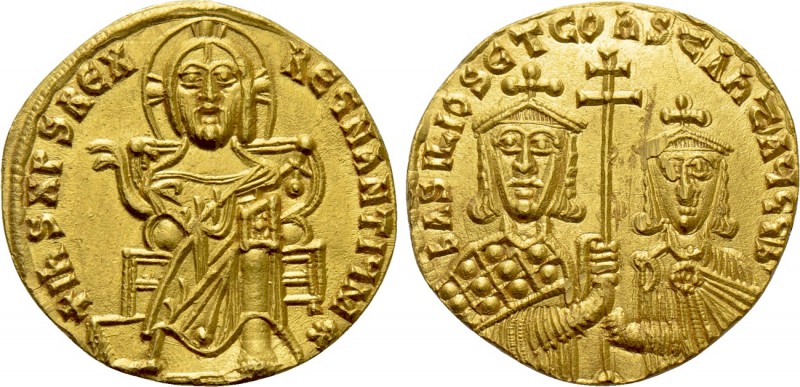 BASIL I THE MACEDONIAN with CONSTANTINE (867-886). GOLD Solidus. Constantinople....