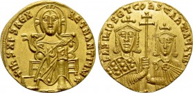 BASIL I THE MACEDONIAN with CONSTANTINE (867-886). GOLD Solidus. Constantinople.