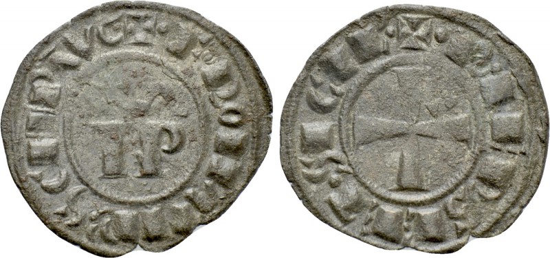 ITALY. Sicily. Federico I (1198-1250). BI Denaro. Messina. 

Obv: Monogram abo...