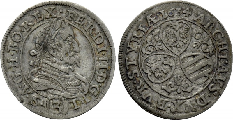 AUSTRIA. Holy Roman Empire. Ferdinand II (Emperor, 1619-1637). 3 Kreuzer (1634)....