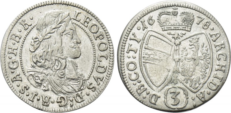 AUSTRIA. Holy Roman Empire. Leopold I (Emperor, 1658-1705). 3 Kreuzer (1678). Ha...