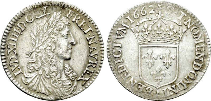 FRANCE. Louis XIV (1643-1715). Douzième d'écu au buste juvénile (1662-A). Paris....