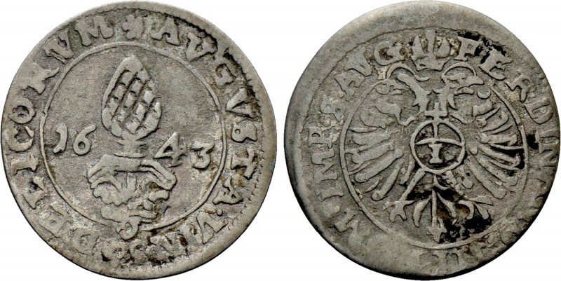 GERMANY. Augsburg. Kreuzer (1643). 

Obv: Pine cone set upon base.
Rev: Imper...