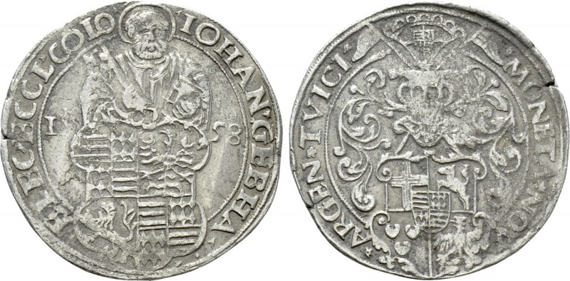 GERMANY. Cologne. Johann Gebhard von Mansfeld (1558-1562). Taler (1558). Deutz. ...