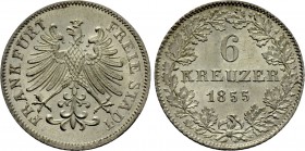 GERMANY. Frankfurt. 6 Kreuzer (1855).