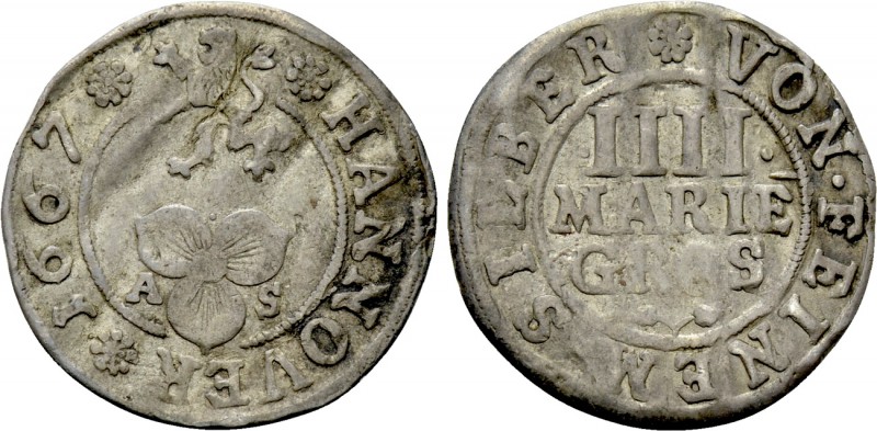 GERMANY. Hannover. 4 Mariengroschen (1667-AS). 

Obv: Lion rampant over flower...