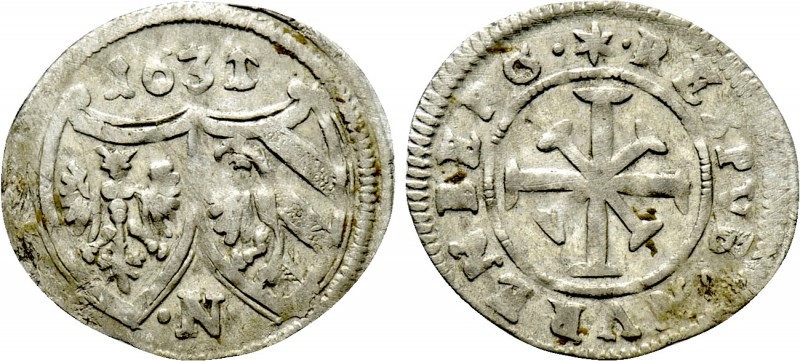 GERMANY. Nuremburg. Kreuzer (1631). 

Obv: Two coats-of-arms.
Rev: Cross patt...