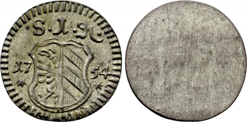 GERMANY. Nuremberg. Pfennig (1754). 

Obv: Coat-of-arms.
Rev: Blank.

KM 31...