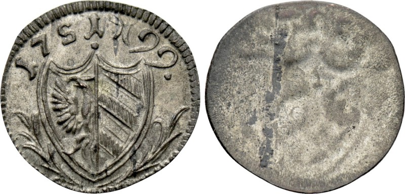 GERMANY. Nuremberg. Pfennig (1799). 

Obv: Coat-of-arms.
Rev: Blank.

KM 39...