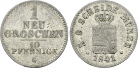 GERMANY. Saxony. Friedrich August II (1836-1854). Neugroschen or 10 Pfennige (1841-G). Dresden.