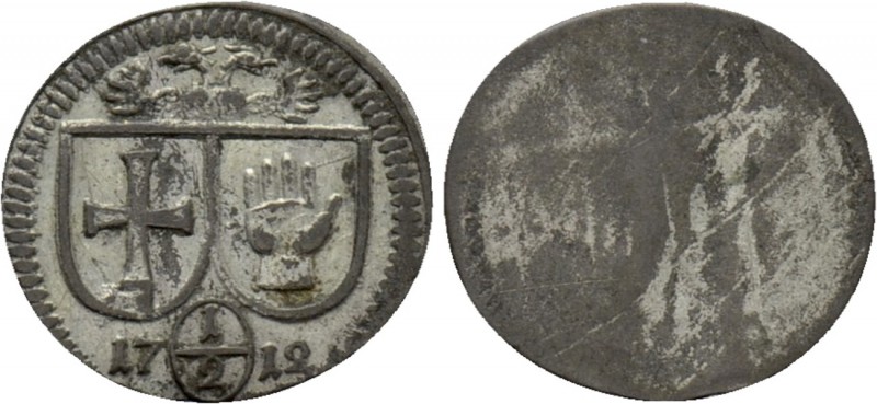 GERMANY. Schwäbisch Hall. Uniface 1/2 Kreuzer (1712). 

Obv: Two coats-of-arms...