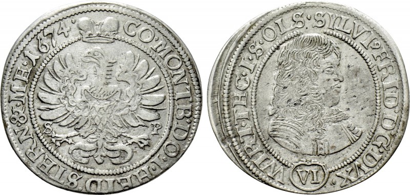 GERMANY. Silesia-Württemberg-Öls. Sylvius Friedrich (1668-1697). 6 Kreuzer (1674...