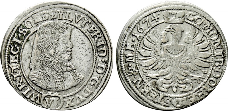 GERMANY. Silesia-Württemberg-Öls. Sylvius Friedrich (1668-1697). 6 Kreuzer (1674...