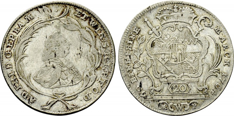 GERMANY. Würzburg. Adam Friedrich von Seinsheim (1755-1779). 20 Kreuzer (1764 L-...