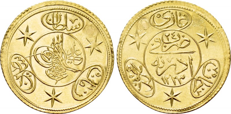 OTTOMAN EMPIRE. Mahmud II (AH 1223-1255 / 1808-1839 AD). GOLD Çifte or Hayriye. ...