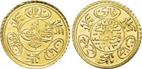 OTTOMAN EMPIRE. Mahmud II (AH 1223-1255 / 1808-1839 AD). GOLD Yarım or Yeni Rubiye. Constantinople (Istanbul) mint. Dated AH 1223//22 (1829 AD).