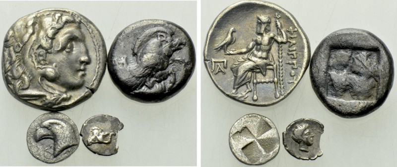 4 Greek Coins. 

Obv: .
Rev: .

. 

Condition: See picture.

Weight: g....