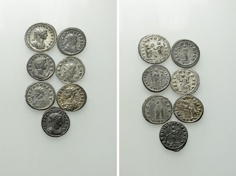 7 Antoniniani. 

Obv: .
Rev: .

. 

Condition: See picture.

Weight: g....