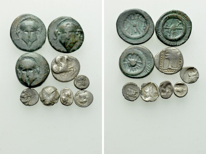 9 Greek Coins. 

Obv: .
Rev: .

. 

Condition: See picture.

Weight: g....
