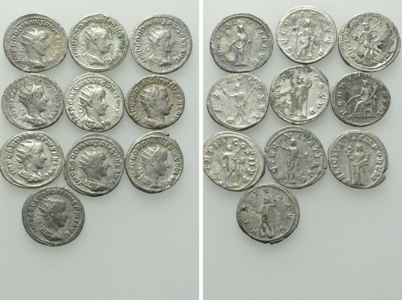 10 Antoniniani of Gordianus III. 

Obv: .
Rev: .

. 

Condition: See pict...