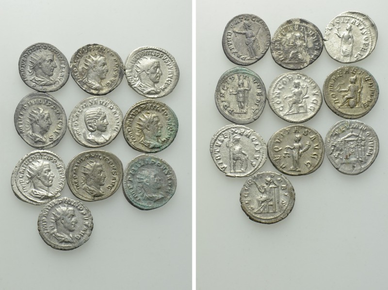 10 Antoniniani of Philip the Arab. 

Obv: .
Rev: .

. 

Condition: See pi...