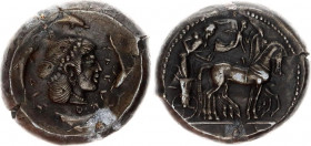 COLLECTOR'S COPY!
Ancient Greece Tetradrachm 480 - 475 BC, Syracuze (Sicily)
Boehringer 307; Silver 16,98 gr; Deinomenid Tyranny, Obv: Nike above fl...