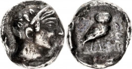 COLLECTOR'S COPY!
Ancient Greece Hemidrachm 449 - 413 BC, Athens
S.2528; Silver 2,34 gr; Obv: Helmeted head of Athena right. Rev: Owl standing, faci...