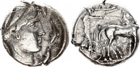 Ancient Greece Tetradrachm 430 - 420 BC, Syracuze (Sicily)
Boehringer 666; Silver 17,56 gr; Obv: Quadriga trotting right, Nike flying above crowning ...
