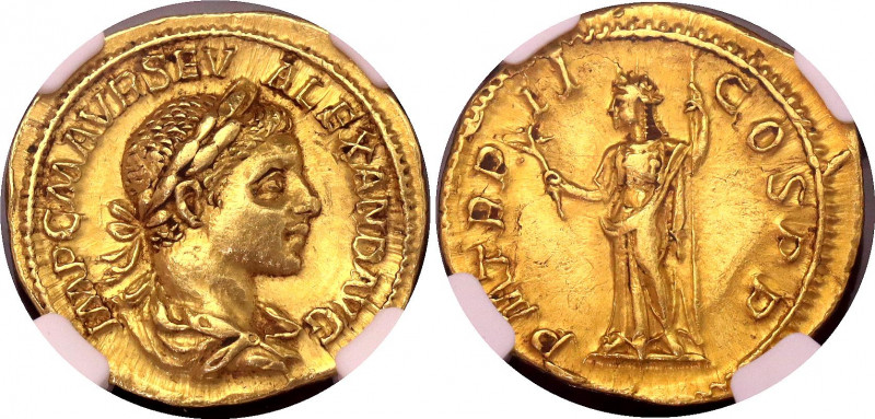 Roman Empire Severus Alexander Aureus 222 - 235 AD NGC Ch XF Strike: 5/5, Surfac...