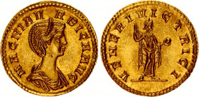Roman Empire Aureus 283 AD Magnia Urbica
RIC 340, C 8; Gold 4.39 g; Obv: MAGNIAVRBICAAVG - Diademed, draped bust right. Rev: VENERIVICTRICI - Venus s...
