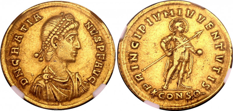 Roman Empire - Western Gratian Solidus 367 - 383 AD XF Strike: 5/5, Surface 3/5 ...