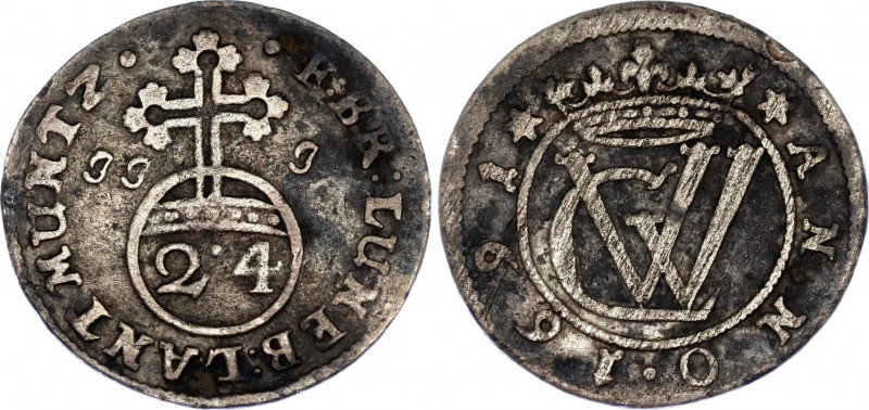 German States Brunswick-Lüneburg-Celle 1/24 Taler 1691 JJJ
Welter# 1623; Silver...