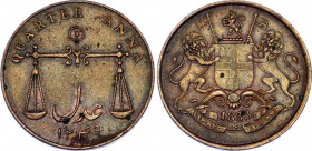 British India 1/4 Anna 1833 AH 1249
KM# 232; N# 22940; Copper; Bombay Presidency; XF+ mint luster remains